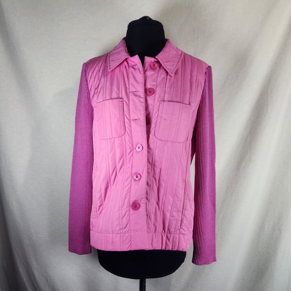 Hot Pink Sigrid Olsen Medium Jacket Knit‎ Sleeves Side Pockets Spring Summer